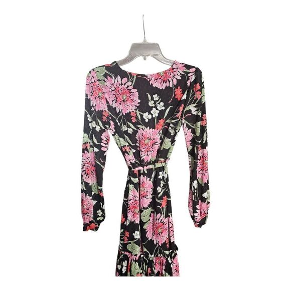 DRAPER JAMES RSVP Long Sleeve Tiered Midi Dress Black Floral - Size X-Small - Picture 8 of 11